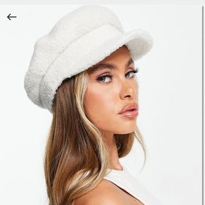 ASOS DESIGN borg baker boy cap with size adjuster in cream
